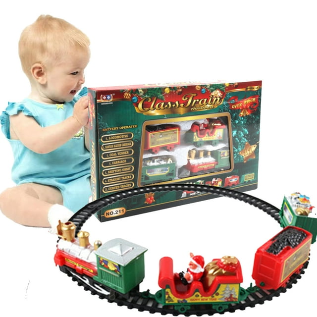 Godderr Jouets de Train de Noël pour Tout-Petits Garçons, Ensemble de Jouets de Voie Ferrée Électrique Simulation Mini Train de Noël Jouets pour Enfants 3+
