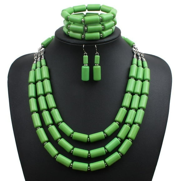 Handmade Multi Layer Beaded Necklace Earrings Bracelet Set Nigerian Wedding Indian Jewelry Set Bib Bead Necklace African Jewelry HRG