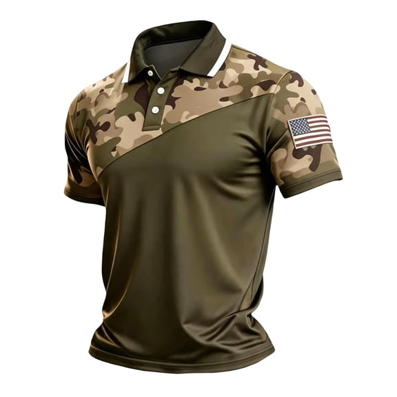 Hsovts Men's 1776-2026 250th USA Anniversary Patriotic Top American Flag Graphic Short Sleeve Polo Shirt Breathable Casual Golf 4th of July Collared Shirts Army Green 4XL