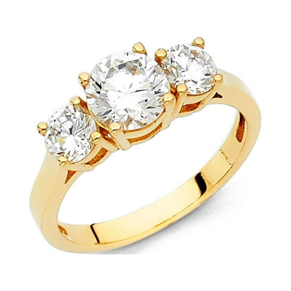 Three Stone Round CZ Engagement Ring 14k Yellow Gold Anniversary Three Stone CZ Solitaire Band Size 7