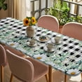 thumbnail image 3 of Green Eucalyptus Leaves Table Cloths for 8 Foot Rectangle Tables, Summer Botanical Daisy Black Plaid Patio Waterproof Elastic Fitted Tablecloths, Washable Rectangular Table Cover for Camping, 3 of 8