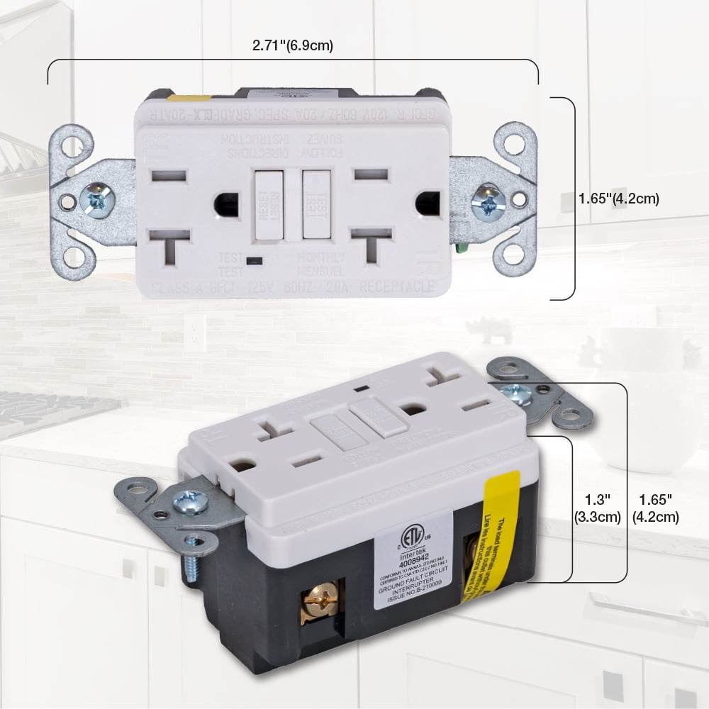 EZ-FLO 62175 Tamper Resistant Self-Test 20 Amp Slim GFCI Outlet with LED Indicator and Wall Plate, White