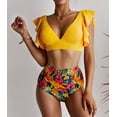 thumbnail image 4 of Women's Yellow Floral Ruffled Hem High Waist Bikini Set, 4 of 12