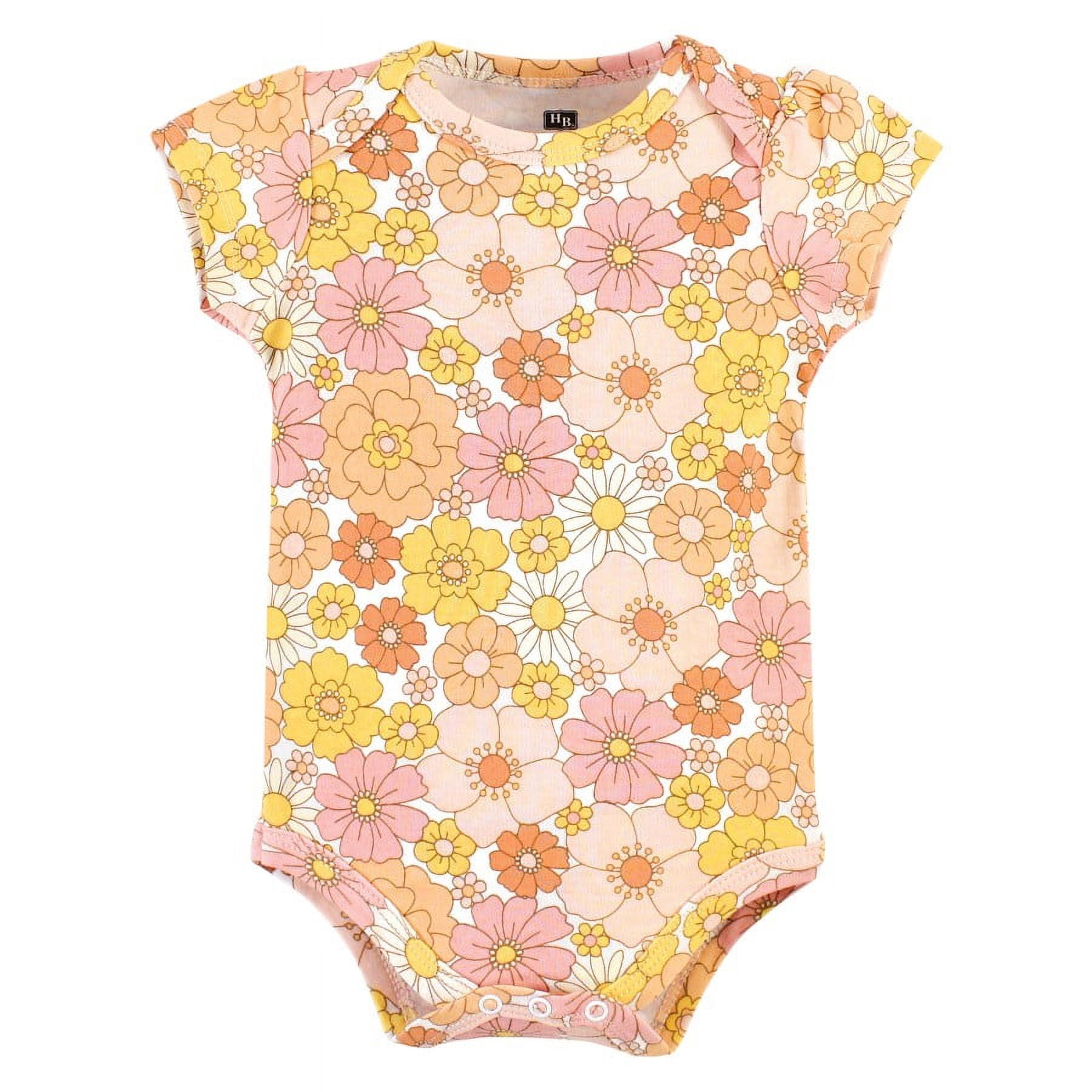 Hudson Baby Infant Girl Cotton Bodysuits, Peace Love And Flowers, 6-9 Months