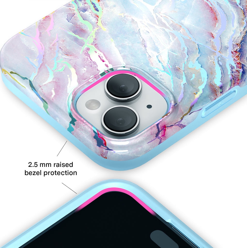 Velvet Caviar iPhone 15 Case MagSafe Compatible - Cute Protective Phone Cases for Women - Iridescent Holographic Pink Blue Marble