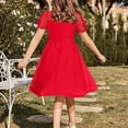 thumbnail image 4 of Girls Formal Tulle Dress Swiss Dot A-Line Puffed Sleeve Party Church Dress for Kids Girls Sizes 5-16 Red,Size 13-14 T, 4 of 6