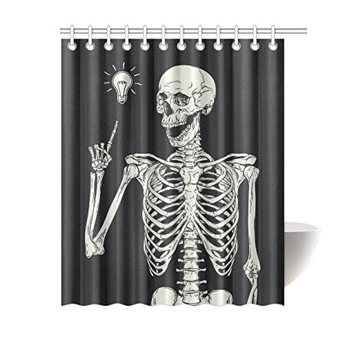 Gckg Black And White Shower Curtain Human Skeleton Skull Qty