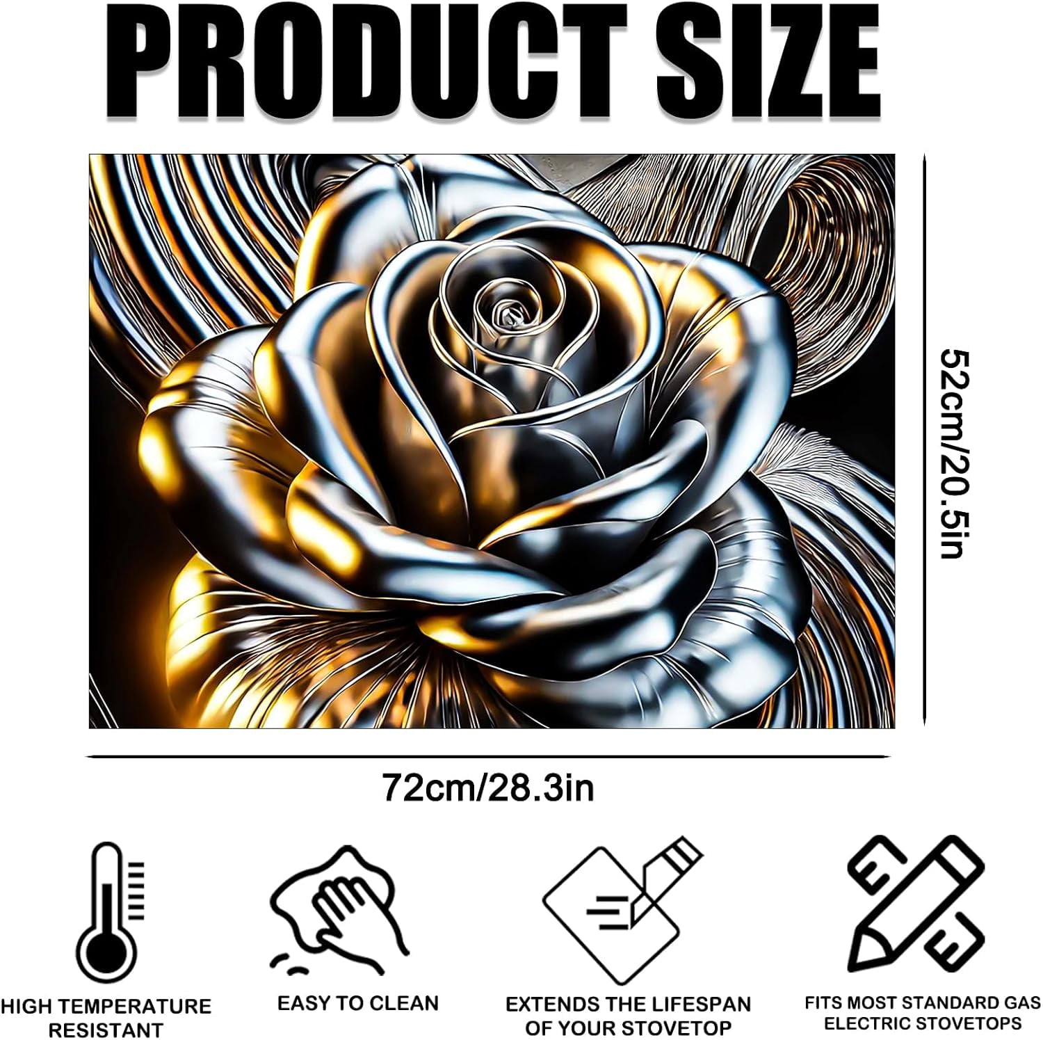 Stove Top Cover Polyester & Diatom Mud Blend 28.35×20.47inches (Metallic Rose Design) Stove Top Cover for Kitchen Decor Cooking Areas, Home Styling