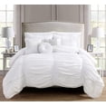 thumbnail image 1 of Mocassi 10pc Pleated Bed-in-a-Bag, Ruched Ruffle Comforter Set Featuring Decorative Pillows and Fitted Sheet Full/Queen, White, 1 of 5