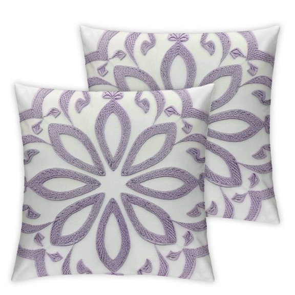Acheng Decorative Throw Pillow Cover, Classic Boho Mandala Pattern Cushion Case for Sofa Couch Living Room Bedroom(Lavender) 12x12in