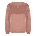 thumbnail image 4 of Olyvenn Women's Satin Silk Blouse 2025 Keyhole Neck Long Sleeve Tops Elegant Casual Office Work Dressy Shirts Pullover Tops Pink 12-14, 4 of 7