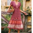 thumbnail image 5 of TEELYNN Vestido de verano con estampado floral de algodón para mujer, vestido bohemio informal largo de verano con cordón en la cintura y escote en V, vestidos playeros bohemios 2020, 5 of 5