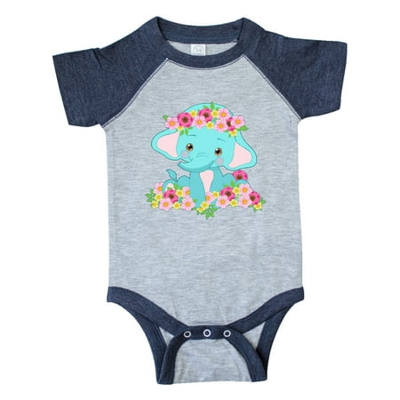 

Inktastic Cute Baby Elephant with Flowers Gift Baby Boy or Baby Girl Bodysuit