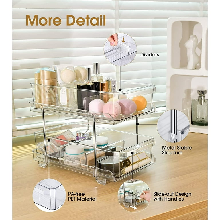 Bathroom Vanity Counter Organizer with 3 Tier Standing Rack Storage Shelf  in Clear BPA-Free Plastic