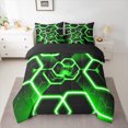 thumbnail image 2 of Manfei Geometric Honeycomb Bedding Comforter Set 7-Piece for Boys, Gradient Black Green Full Bedding Set, Neon Hexagon Fitted Sheet Flat Sheet, Luxury Bedroom Decor, 2 of 8