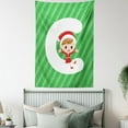 thumbnail image 4 of Christmas Alphabet Tapestry, Cartoon Style Young Child Sitting on Letter C with Hands Up, Wall Hanging for Bedroom Living Room Dorm Decor, 40W X 60L Inches, Green Dark Coral White, by Ambesonne, 4 of 5