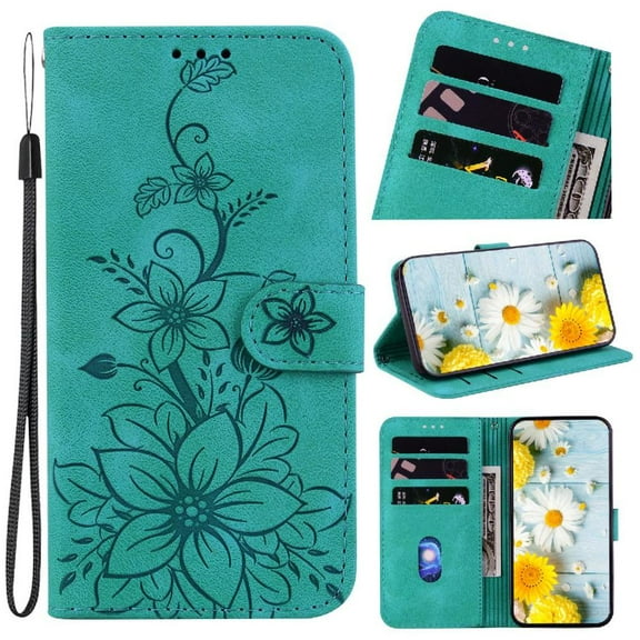 Compatible with Samsung Galaxy A72 5G/4G Case Card Holder Magnetic Wallet Kickstand Embossed Lily