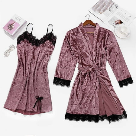 

Pajamas for Women Ahomtoey Women s Cute Two-piece Pajamas Lace Velvet Solid Color Lace Two-piece Pajamas Family Gifts Great Gift for Less on Clearence