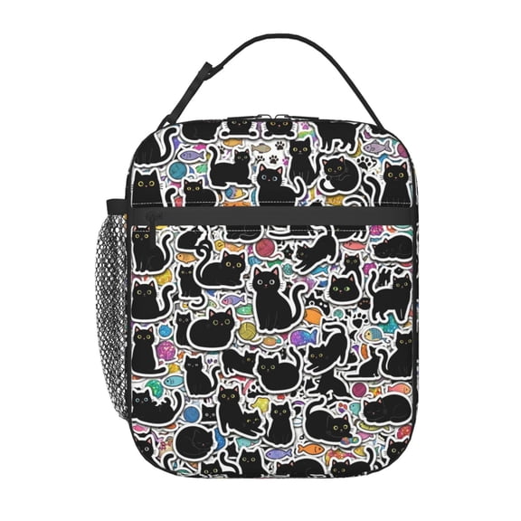 Black Cat Lunch Bag Mystic Cat Design Insulated Leakproof Thermal Lunch Bag With Buckle Handle Reusable Lunch Box For Work Office Women Men