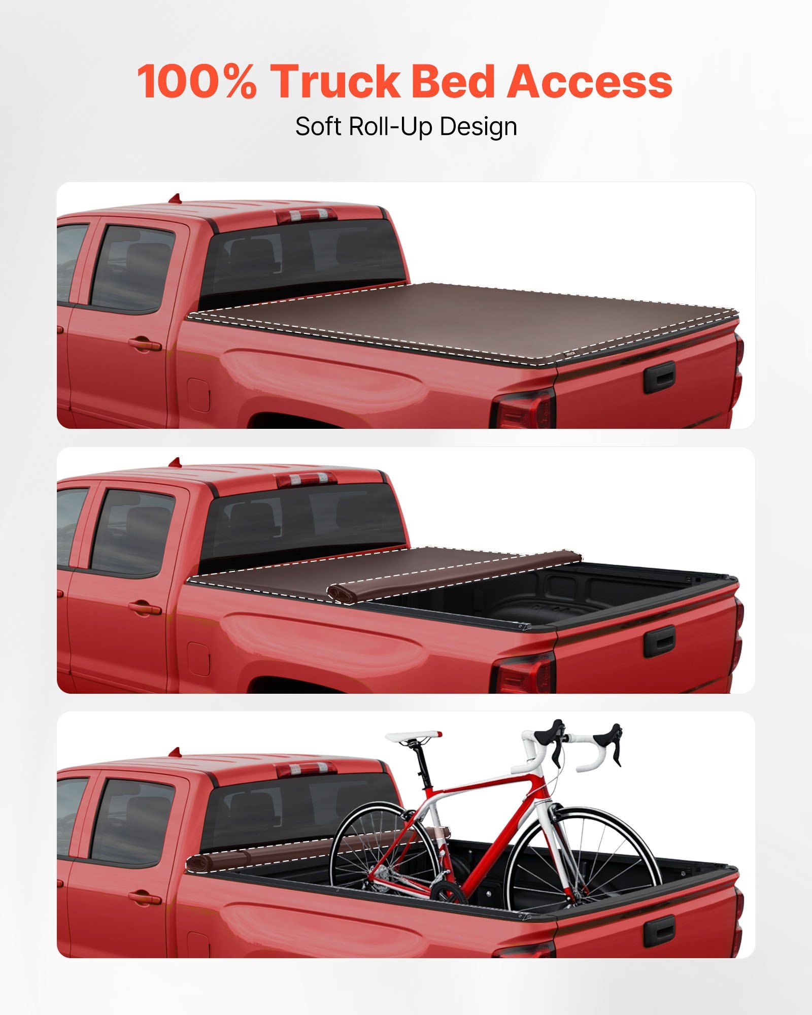 Soft Roll-Up Truck Bed Tonneau Cover 6.4 ft Compatible with 2019-2024 Dodge Ram 1500, Heavy-Duty Waterproof Triple-Layer PVC with Aluminum Crossbars, No-Drill Install, Latch-Lock System