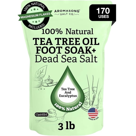 Aromasong Tea Tree Foot Soak with Dead Sea Salt - Pedicure Foot Soak - Athlete's Foot Soak - Eliminates Odor - Made in USA