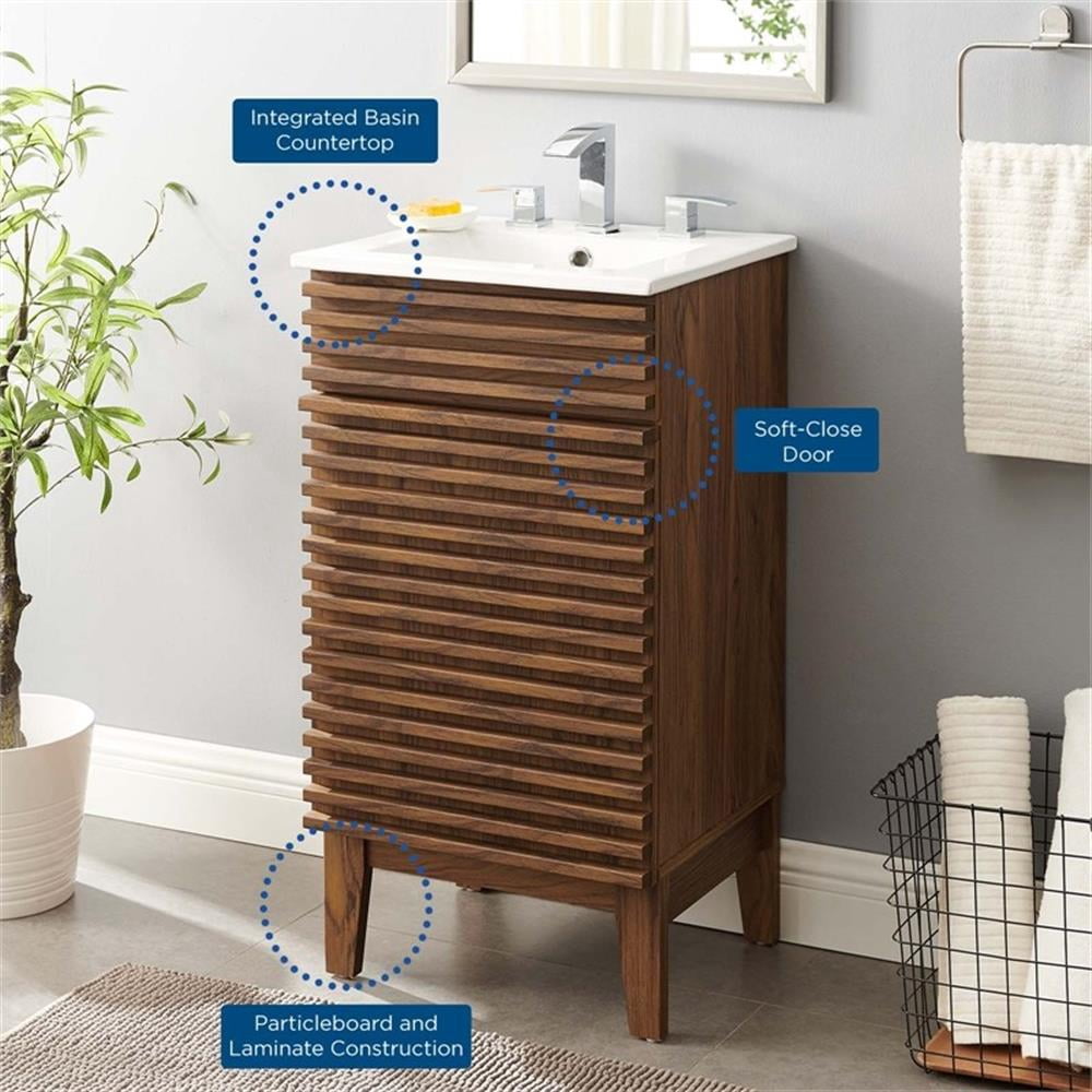 Modway Render 18" Modern Wood Bathroom Vanity Cabinet in Walnut/White