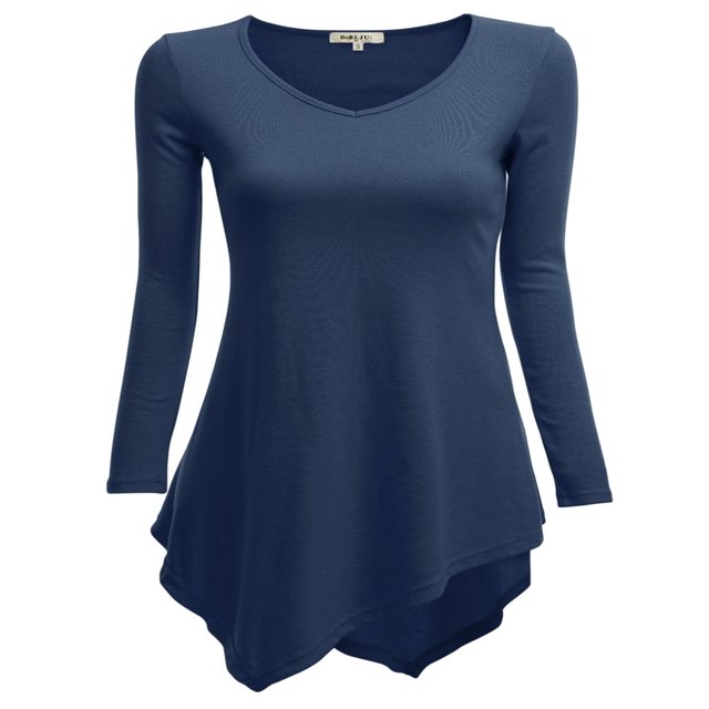 CHOK Tunique Longue à Manches Longues Col en V pour Femmes Robe T-Shirt