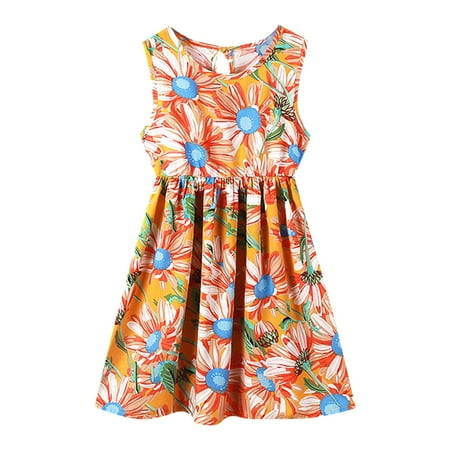 

Toddler Dresses For Girls Summer Fruit And Floral Print Sleeveless Casual A Line Beach Sun 3 To 9 Years Dress For Kids