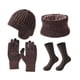 thumbnail image 1 of Bewildely Conjunto de traje cálido de terciopelo grueso de PU para mantenerse abrigado y con estilo en climas fríos. Gorro de punto cálido de Decoración del hogar marrón, 1 of 6