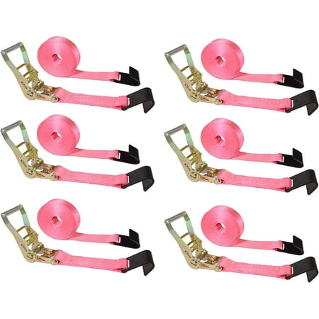 

Mega Cargo Control USA 6 Pack Heavy Duty 2 x 30 Ratchet Tie Down Strap W/ Flat Hook WLL: 3333 lbs Pink