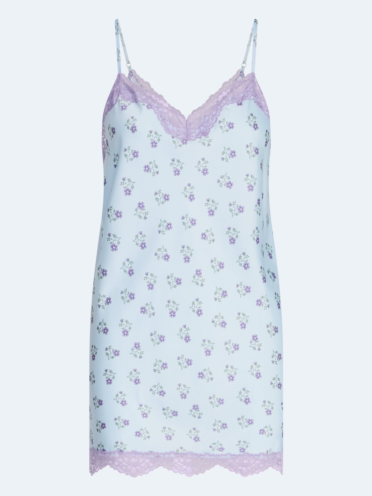 Joyspun Women's Lace Trim Stretch Satin Chemise, Sizes S-3X