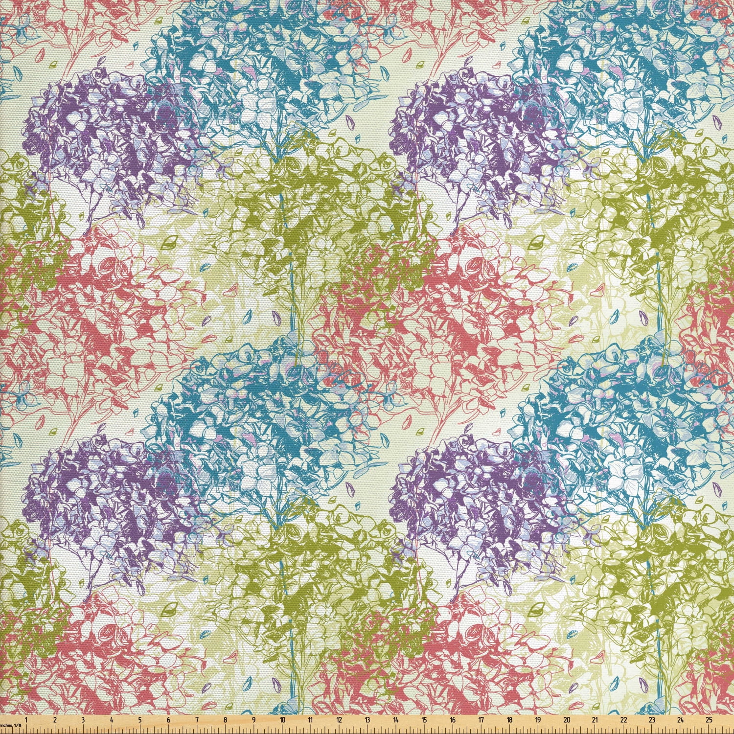 Floral Fabric by the Yard, Hydrangea Muted Tones Delicate Petals Bloom