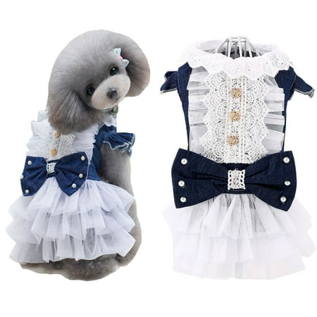 Retro Pet Dog Denim Lace Skirt Party Princess Dress Cat Costumes Cute