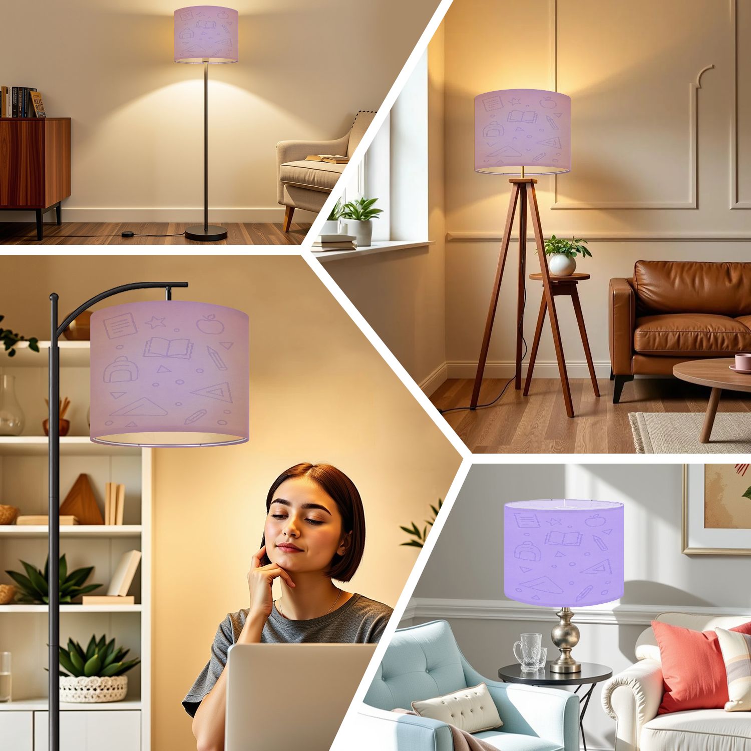 Linen Drum Lampshades Lavender Ultra Violet Purple Pastel Grunge Abstract Watercolor 13"x13"x10" Light Shade for Table Lamps Floor Lamp Shades Lampshade Replacement Assembly Required