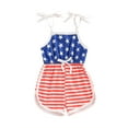 thumbnail image 1 of Douhoow 0-3Years Kids Independence Day Playsuit Baby Girl Tie-up Star Print Spaghetti Strap Romper, 1 of 8