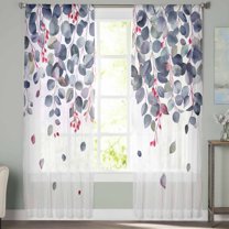 Sheer Curtains 108 inches Long, Blue Eucalyptus Leaves and Fruit Light Filtering Sheer Window Curtains Rod Pocket Voile Drapes for Bedroom Living Room, 52"W x 108"L 2 Panels