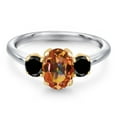 thumbnail image 3 of Gem Stone King 10K Two Tone Gold Ecstasy Mystic Topaz and Black Diamond Engagement Ring for Women | 2.04 Cttw | Oval 8X6MM | Gemstone November Birthstone | Size 6, 3 of 6