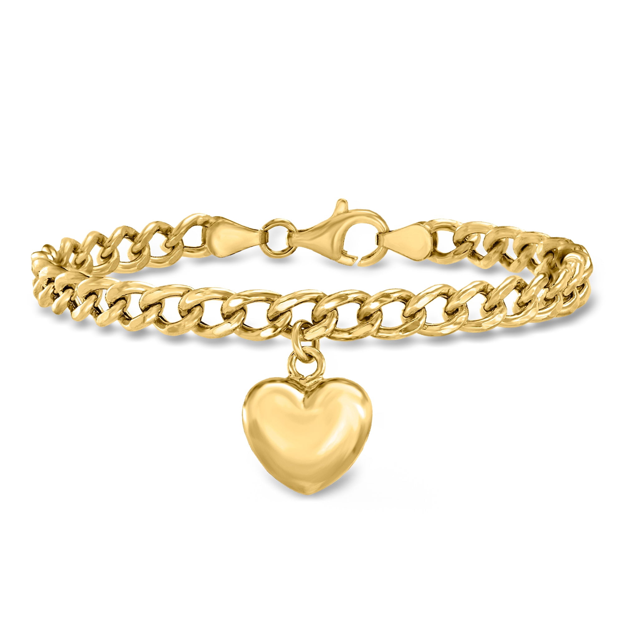 Ross-Simons Italian 18kt Gold Over Sterling Puffed Heart Curb-Link Bracelet, Women's, Adult
