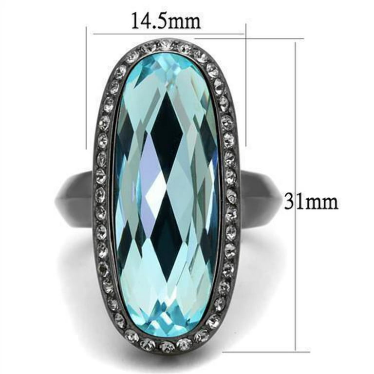 Womens Black Aquamarine Ring Anillo Para Mujer y Ninos Girls Stainless Steel Ring with Top Grade Crystal in Sea Blue Pandora Walmart