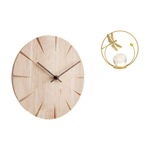 Reloj de pared redondo,Reloj de pared de madera para decoración de sala de estar,Reloj de pared de madera para dormitorio creativo,Estatua de bola de cristal,Estatuas de bolas de cristal para