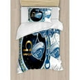 thumbnail image 3 of Zodiac Decor Queen Size Duvet Cover Set, Historical Astronomy Icon Libra Pattern with Wheel and Scales Planetary Image, Decorative 3 Piece Bedding Set with 2 Pillow Shams, Blue Gold, by Ambesonne, 3 of 3