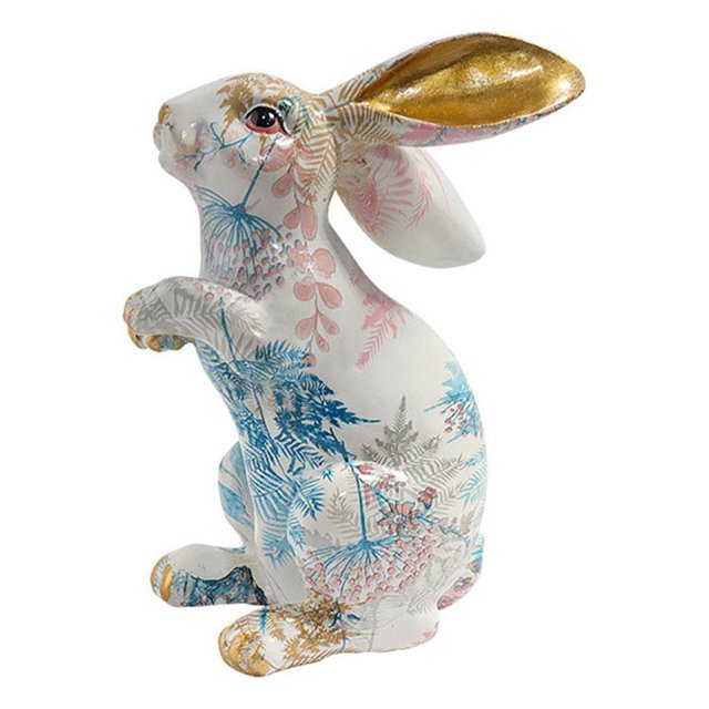 Flower Decorative Pattern Rabbit Figurine For The Home Rabbit Decoration Easter Rabbit Style Resin Crafts Water Saving Transfer Printing Rabbit Ornaments Gift