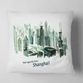 thumbnail image 2 of Designart Shanghai Vector Illustration - Cityscape Painting Throw Pillow - 18x18, 2 of 5