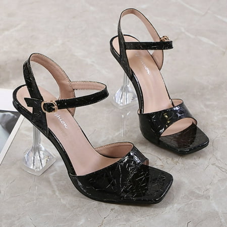 

TOWED22 Womens Sandals Fish Mouth Shining Fashion Sandals Heel Sandals Shoe For Woman Ladies Sandal With Heels Black