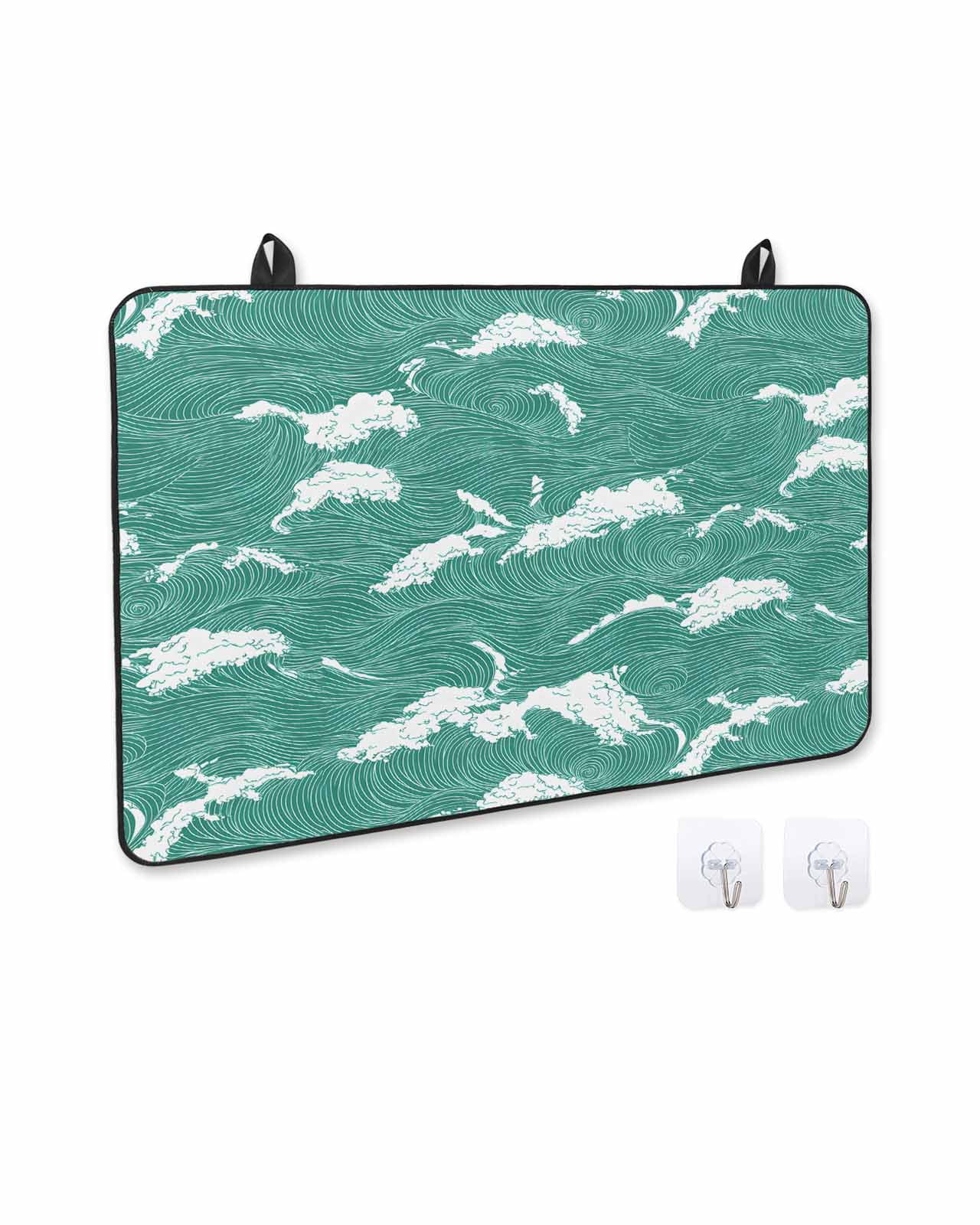 nqOlkjepod Large Induction Cooktop Protector Mat 24"x21", Green White Ocean Waves Stove Top Covers for Electric Stove, Coastal Abstract Art Moire Stove Burner Cover Mats, Glass Top Stove Cover