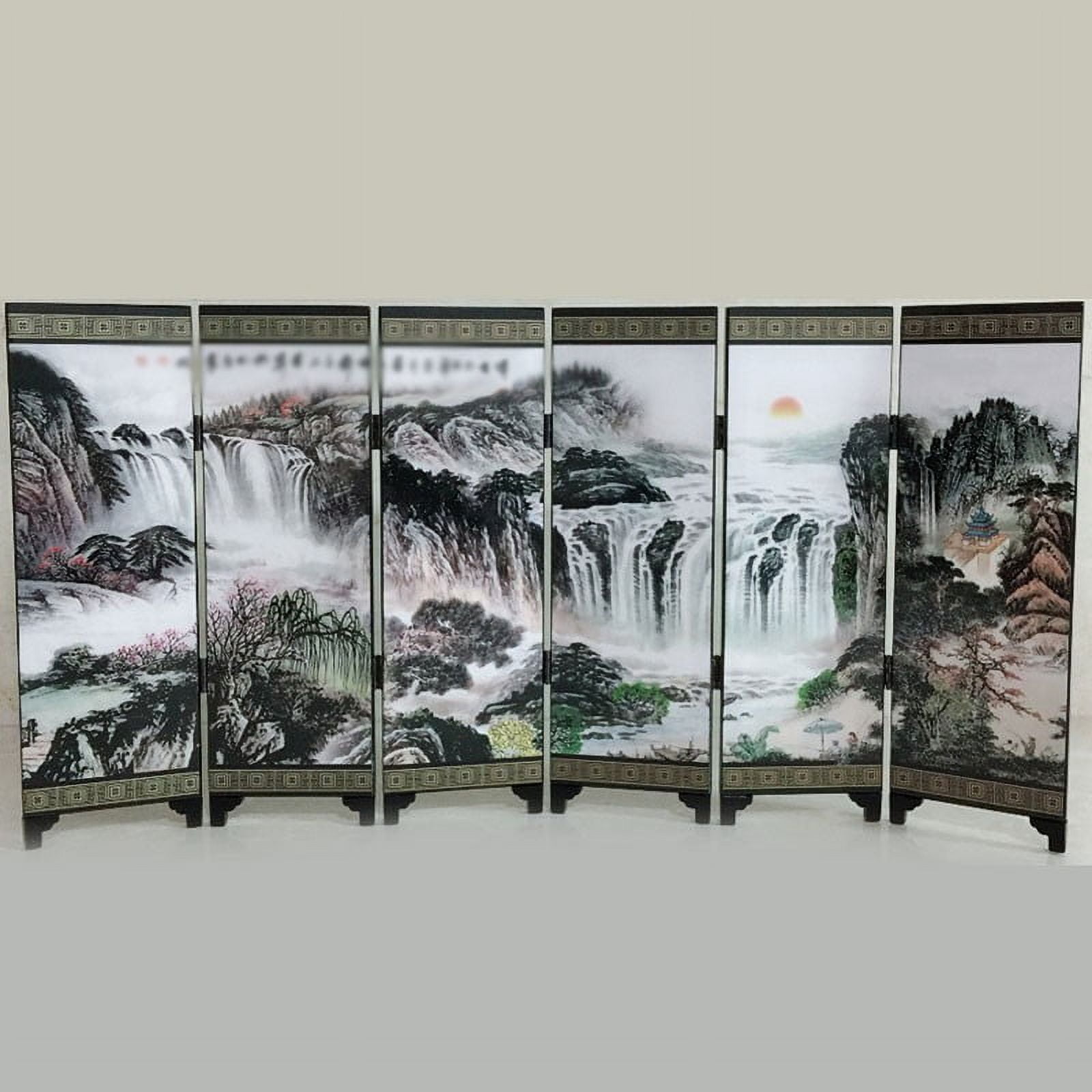 Cogfs Wooden Chinese Style Vintage Retro Small Mini Folding Panel Screen Room Divider