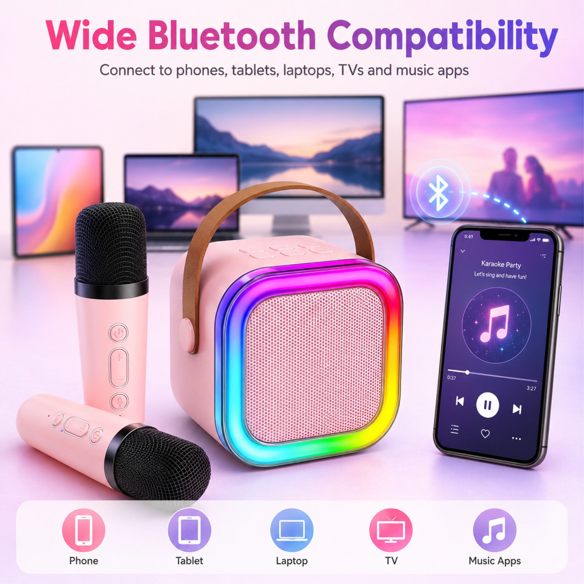 Rynpexz Mini Karaoke Machine with 2 Wireless Microphones photo 5