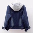 thumbnail image 5 of Stichou Women's Casual Denim Jackets with Detachable Hood Button Down Fleece Comfort Trendy Jean Hoodies Fall Winter Tops Dark Blue XL, 5 of 5