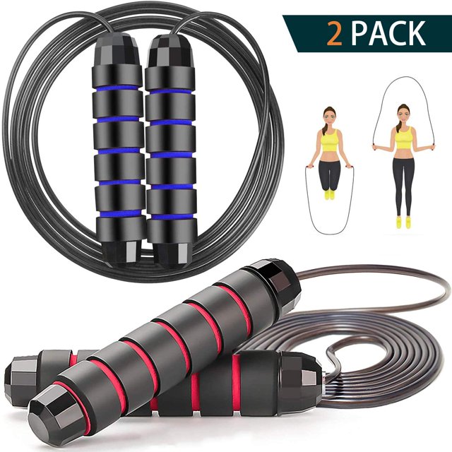 Jump Rope 2 Pack Tangle-Free with Ball Bearing Cable Speed Rope for Women Men Kids Skipping Rope for Exercise Fitness Adjustable Jumping Rope Workout with Memory Foam Handles