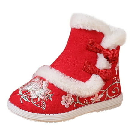 

Qufokar High Top for Toddler Boys Rain Boots Toddler Girl Gilrs Cloth Shoes Rubber Warm Winter Snow Boots Embroidery Print Cotton Boots Toddler Short Boots